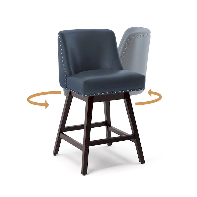 26 in. Counter Height Upholstered Wood Frame Swivel Bar Stool with Farbic Seat Set of 4 - 19.6D x 19.6W x 37H