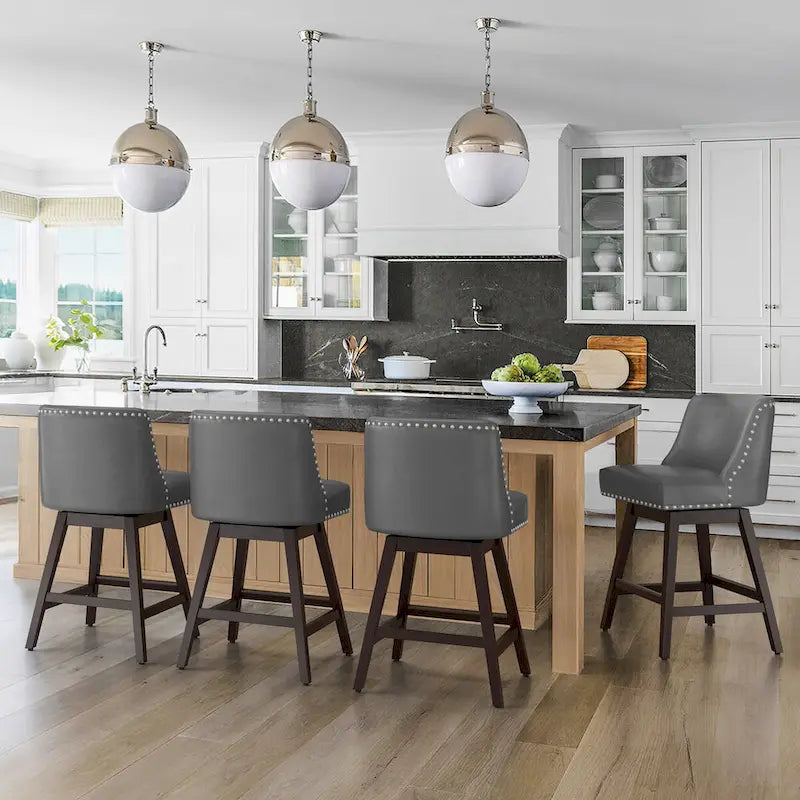 26 in. Counter Height Upholstered Wood Frame Swivel Bar Stool with Farbic Seat Set of 4 - 19.6D x 19.6W x 37H