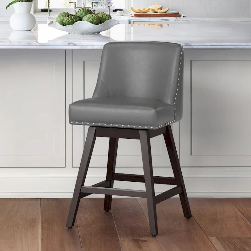 26 in. Counter Height Upholstered Wood Frame Swivel Bar Stool with Farbic Seat Set of 4 - 19.6D x 19.6W x 37H