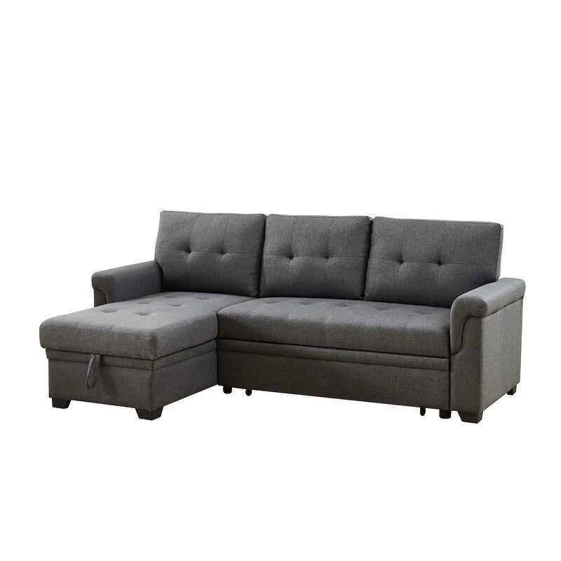 Solid Wood Frame Linen Reversible Sleeper Sectional Sofa with Storage Chaise