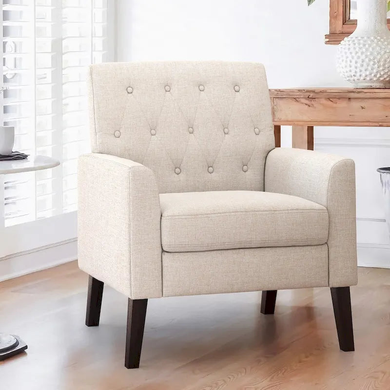Fauteuil d'appoint capitonné en tissu de lin, style Mid-Century Modern - 28,5 L X 27,25 P X 33,75 H