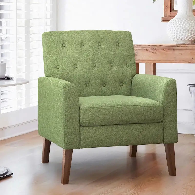 Fauteuil d'appoint capitonné en tissu de lin, style Mid-Century Modern - 28,5 L X 27,25 P X 33,75 H
