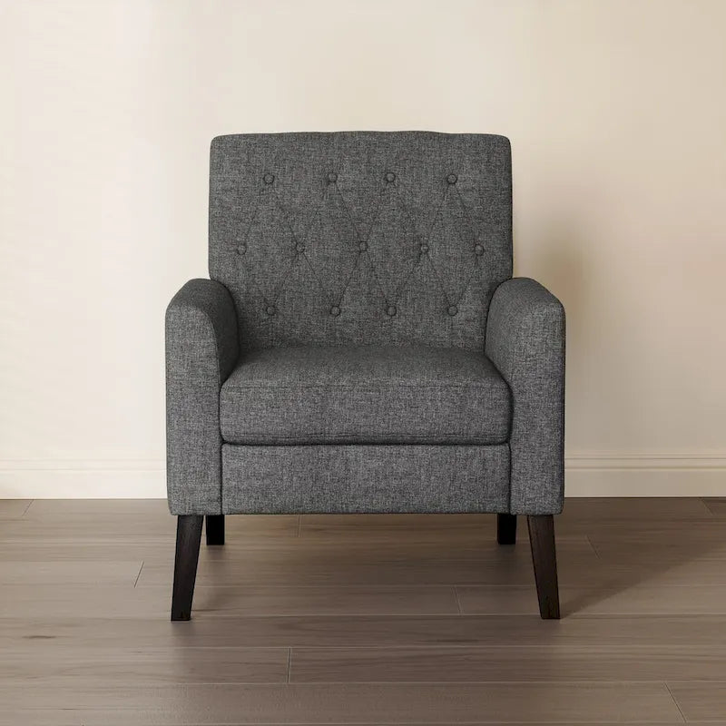 Mid-Century Modern Upholstered Linen Fabric Button Tufted Accent Chair - 28.5 W X 27.25 D X 33.75 H