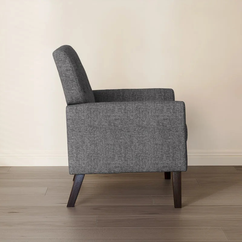 Mid-Century Modern Upholstered Linen Fabric Button Tufted Accent Chair - 28.5 W X 27.25 D X 33.75 H