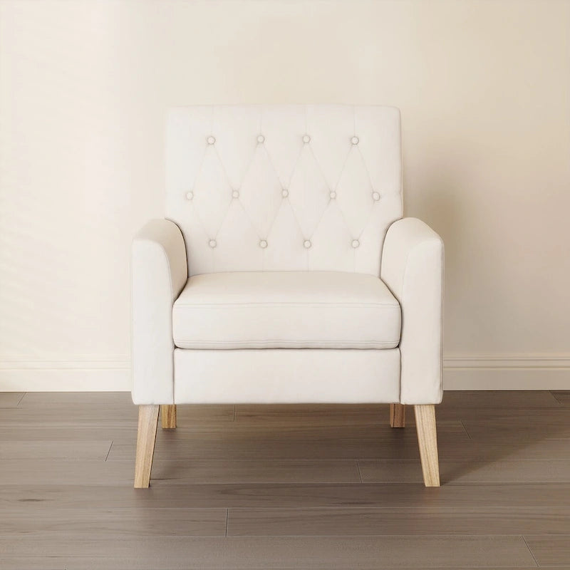 Mid-Century Modern Upholstered Linen Fabric Button Tufted Accent Chair - 28.5 W X 27.25 D X 33.75 H