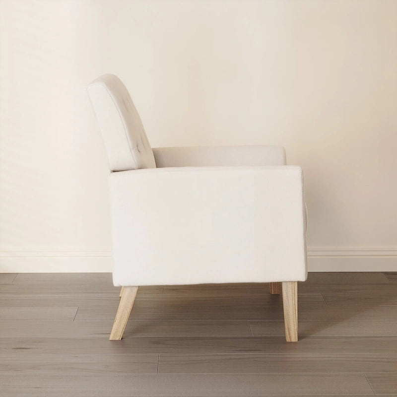 Mid-Century Modern Upholstered Linen Fabric Button Tufted Accent Chair - 28.5 W X 27.25 D X 33.75 H