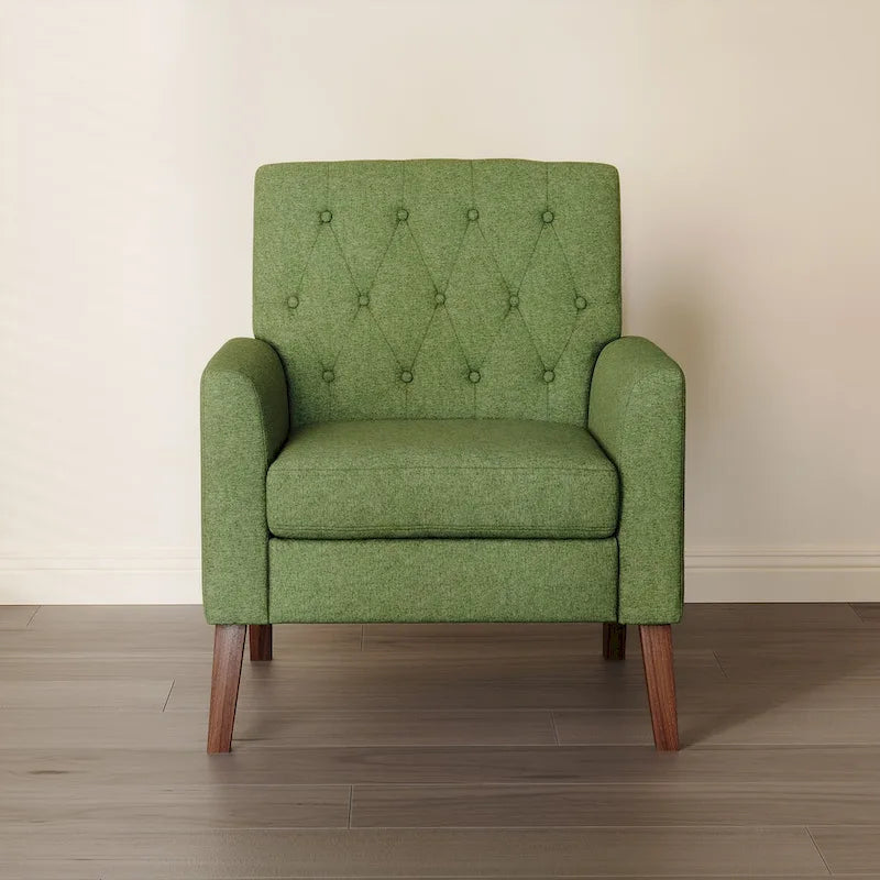 Mid-Century Modern Upholstered Linen Fabric Button Tufted Accent Chair - 28.5 W X 27.25 D X 33.75 H