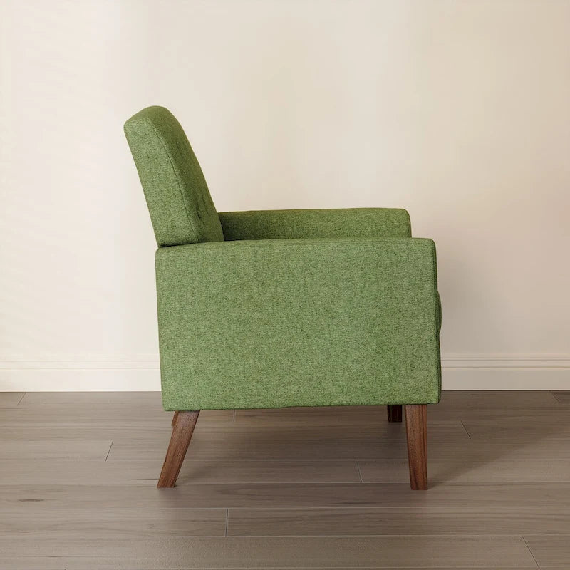 Mid-Century Modern Upholstered Linen Fabric Button Tufted Accent Chair - 28.5 W X 27.25 D X 33.75 H