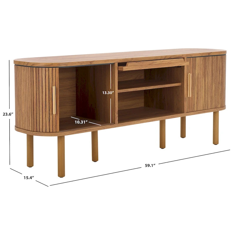 Tambour & 1 Glass Lift Door Media Stand. - 59Wx15Dx24H