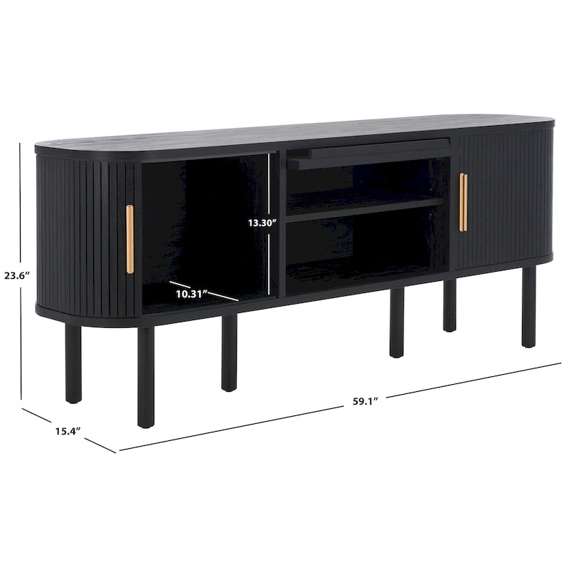 Tambour & 1 Glass Lift Door Media Stand. - 59Wx15Dx24H