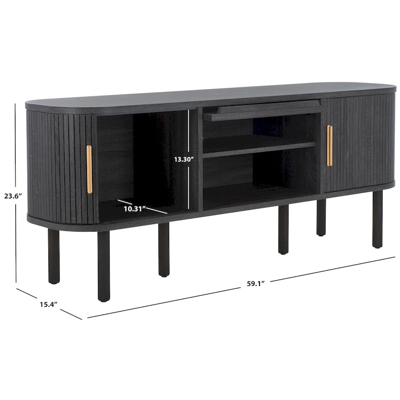 Tambour & 1 Glass Lift Door Media Stand. - 59Wx15Dx24H
