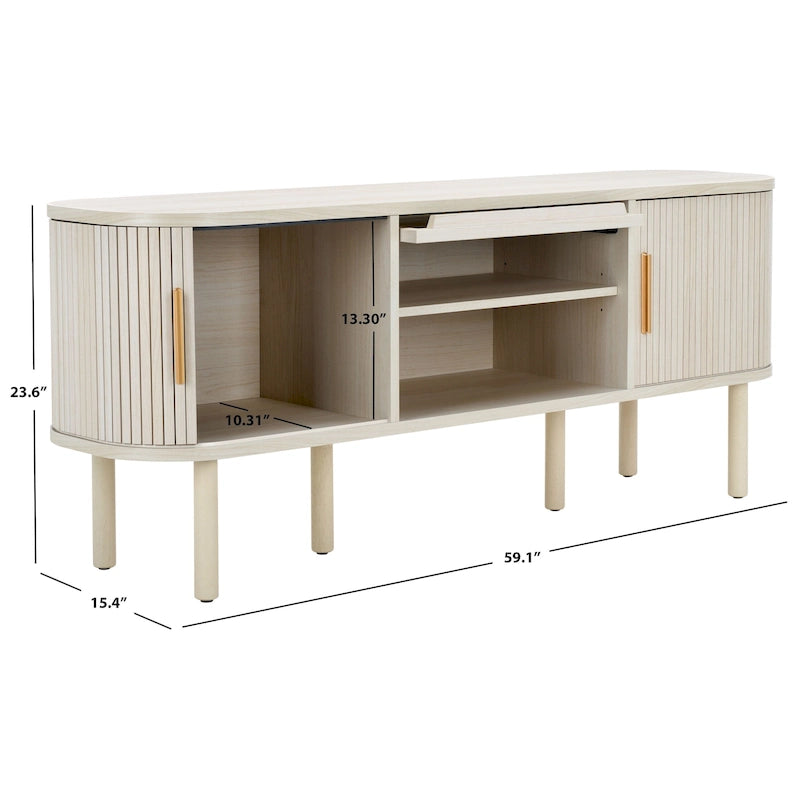 Tambour & 1 Glass Lift Door Media Stand. - 59Wx15Dx24H