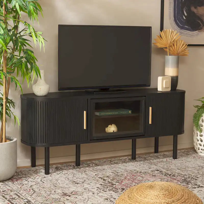 Tambour & 1 Glass Lift Door Media Stand. - 59Wx15Dx24H
