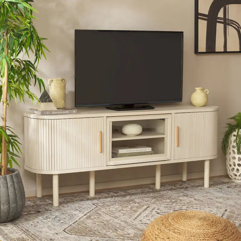 Tambour & 1 Glass Lift Door Media Stand. - 59Wx15Dx24H