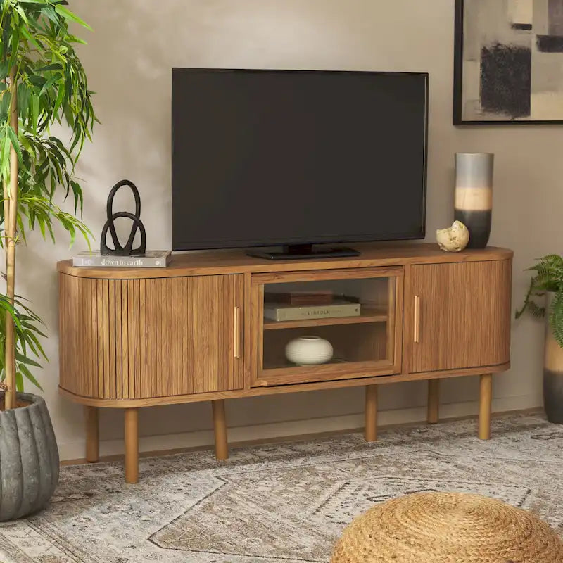 Tambour & 1 Glass Lift Door Media Stand. - 59Wx15Dx24H