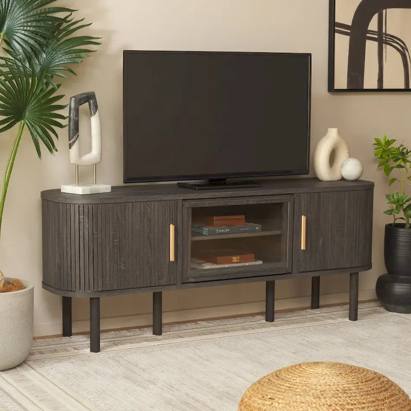 Tambour & 1 Glass Lift Door Media Stand. - 59Wx15Dx24H