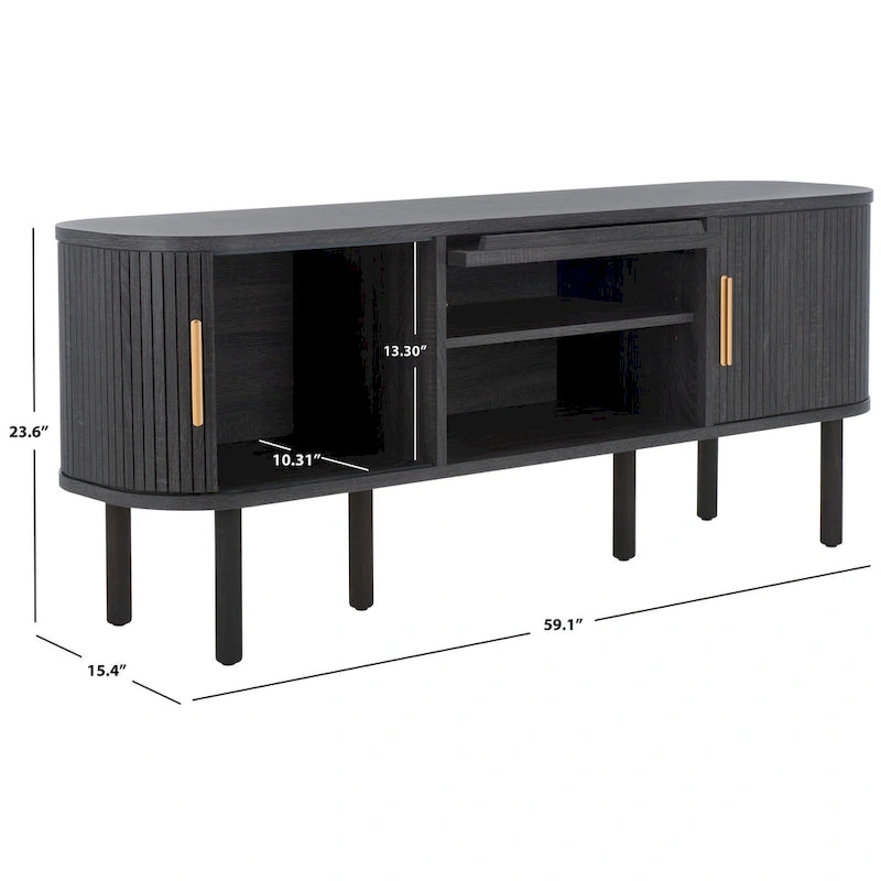 Tambour & 1 Glass Lift Door Media Stand. - 59Wx15Dx24H
