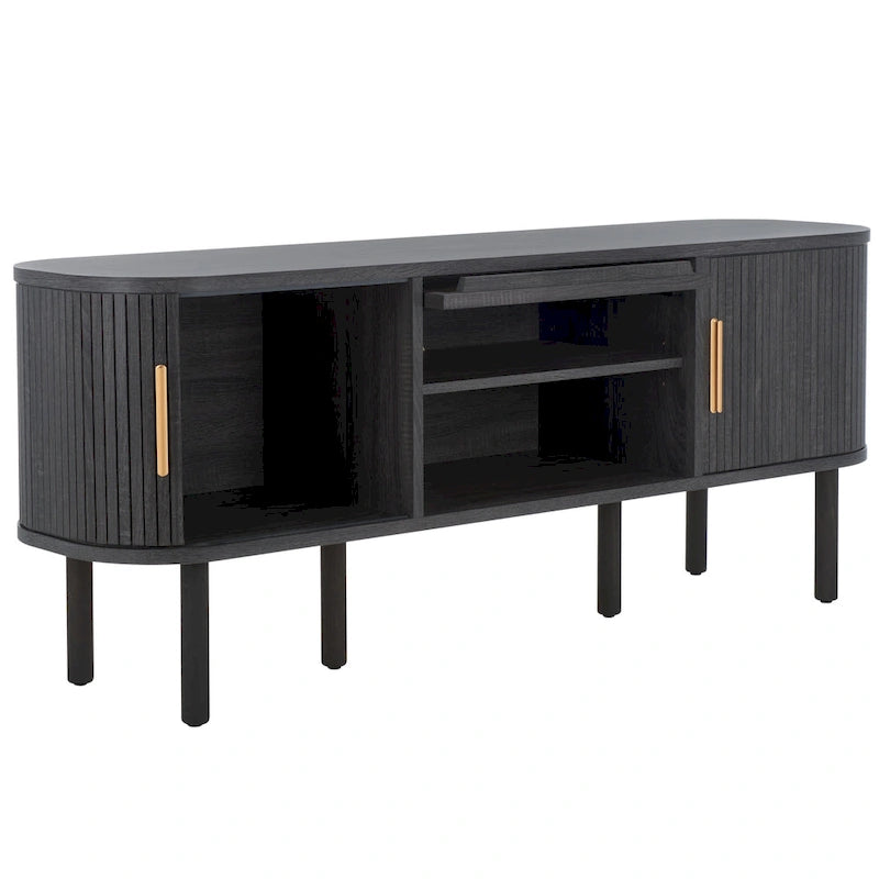 Tambour & 1 Glass Lift Door Media Stand. - 59Wx15Dx24H