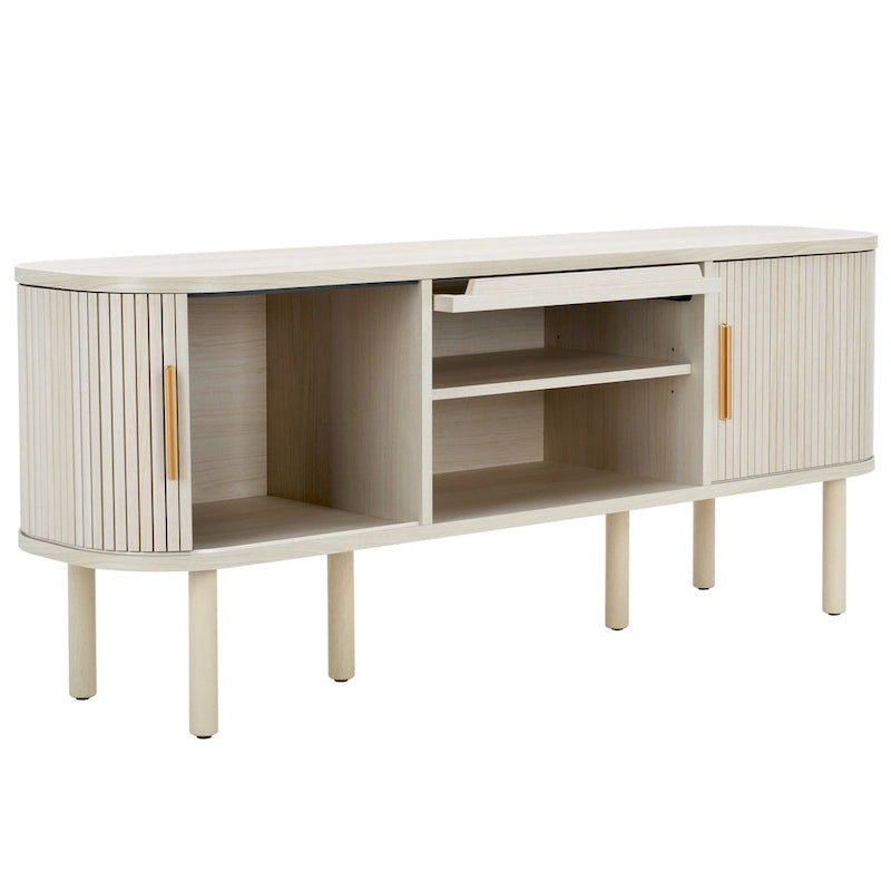 Tambour & 1 Glass Lift Door Media Stand. - 59Wx15Dx24H