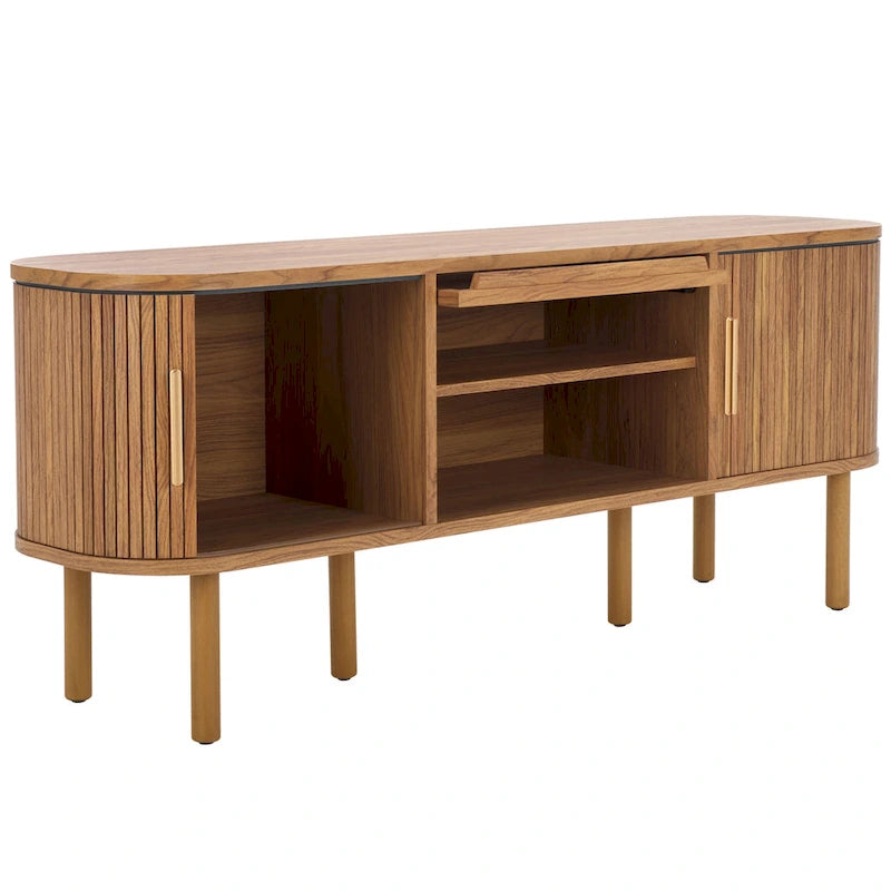 Tambour & 1 Glass Lift Door Media Stand. - 59Wx15Dx24H