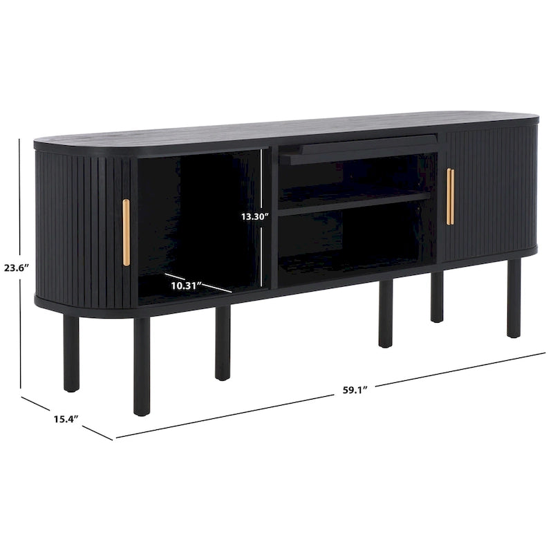 Tambour & 1 Glass Lift Door Media Stand. - 59Wx15Dx24H