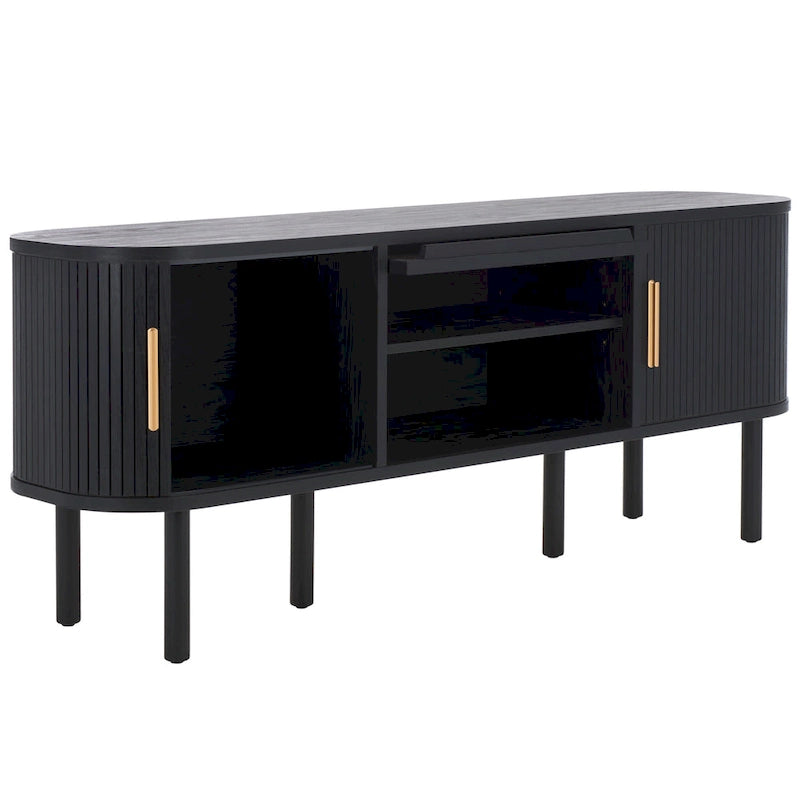 Tambour & 1 Glass Lift Door Media Stand. - 59Wx15Dx24H