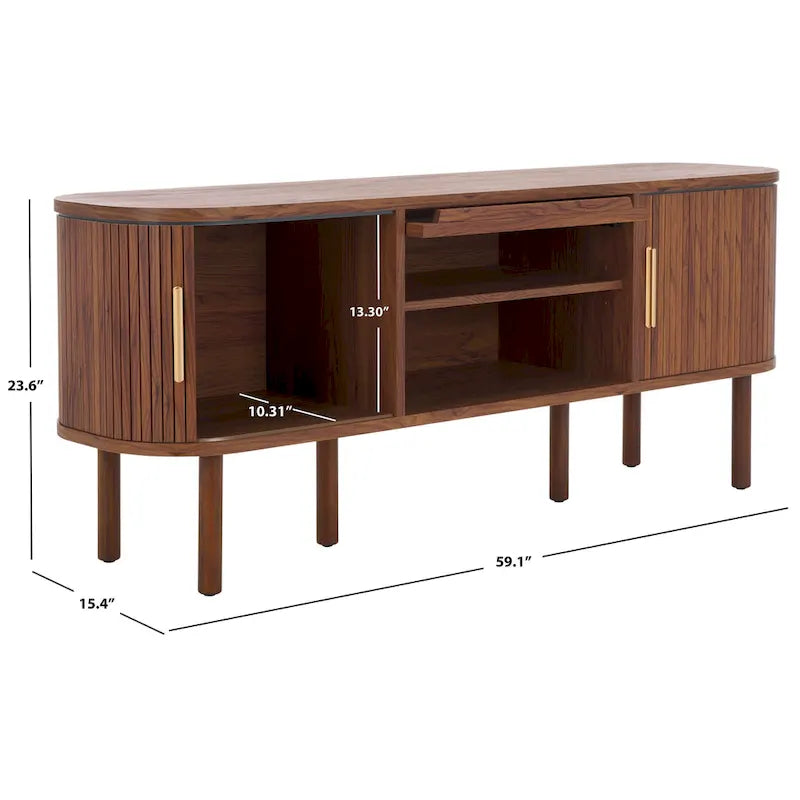 Tambour & 1 Glass Lift Door Media Stand. - 59Wx15Dx24H