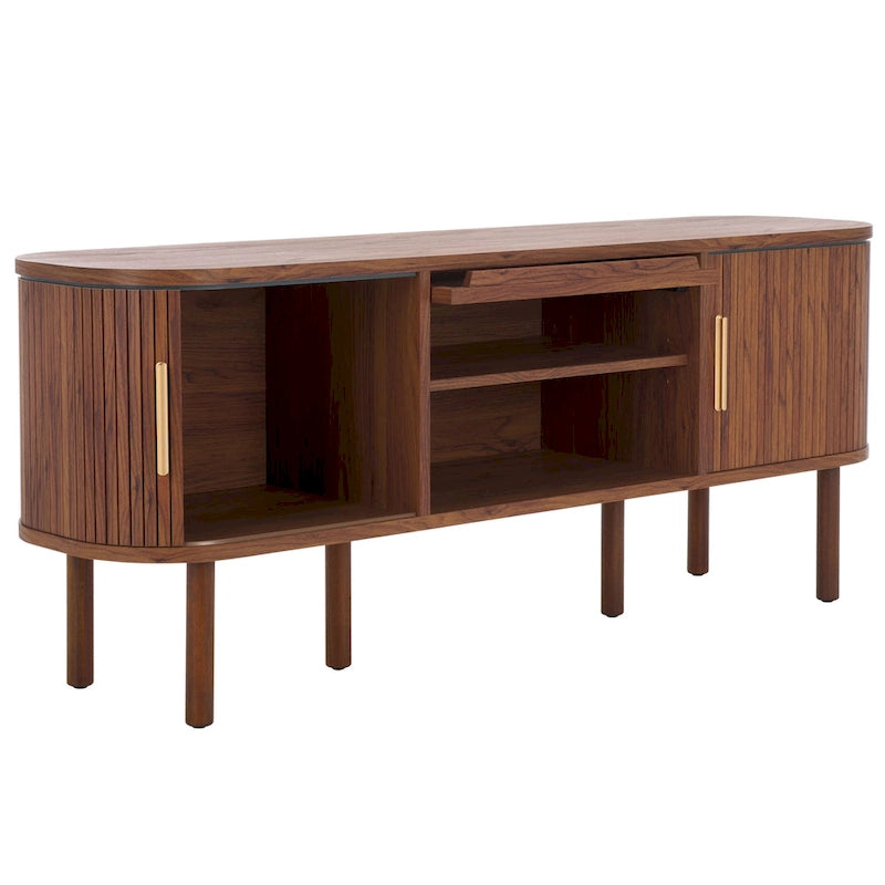 Tambour & 1 Glass Lift Door Media Stand. - 59Wx15Dx24H